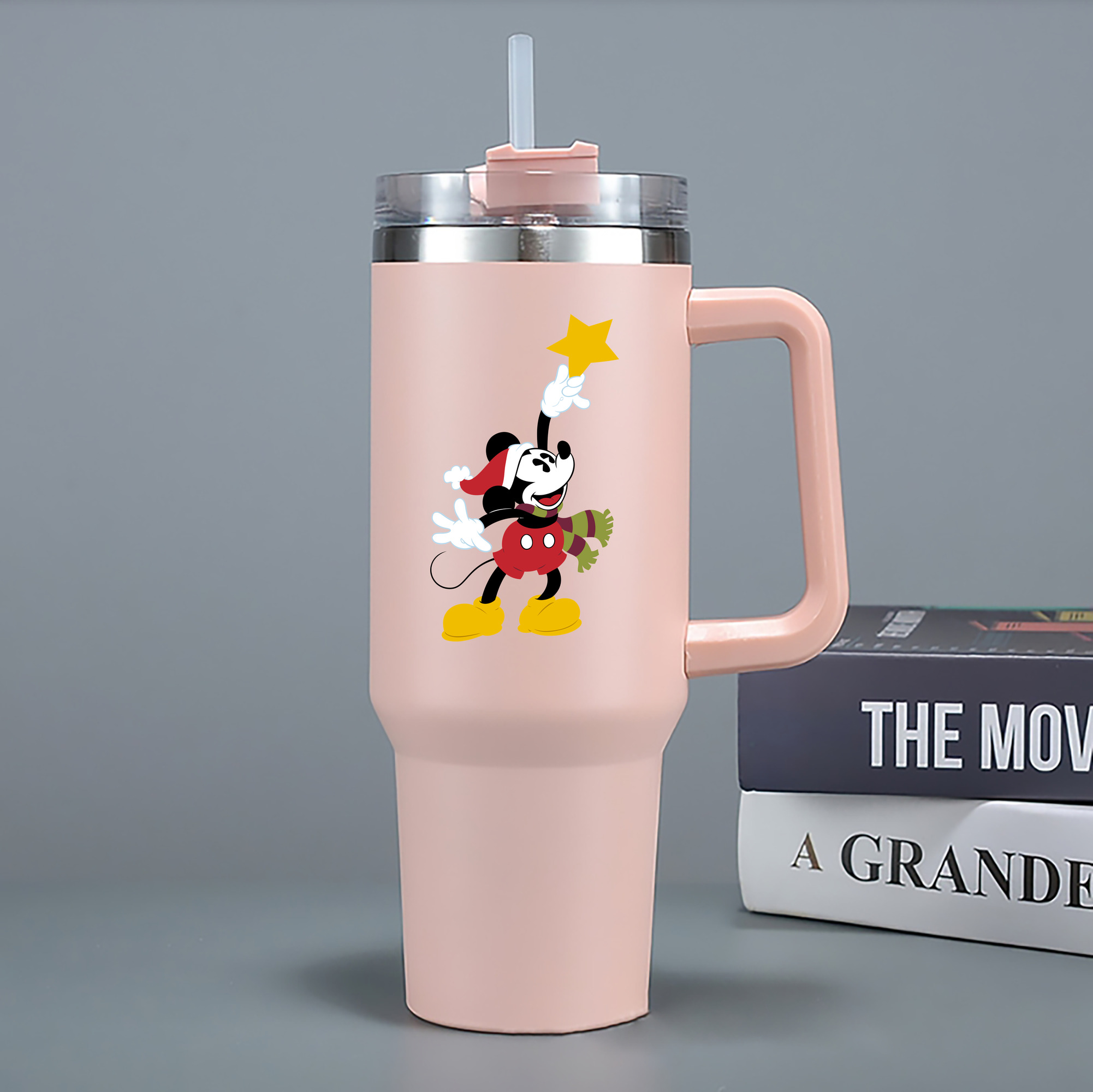 （画像用） ミッキーマウス Mickey Mouse 1200mL車用タンブラー - クリスタルステッカー（プラスチックストロー付き）